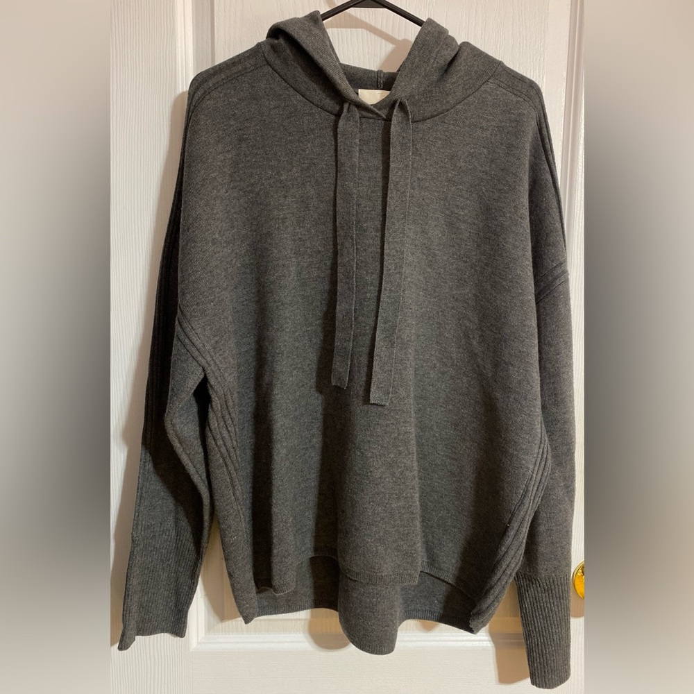 NWOT 7 For All Mankind Cashmere Blend Grey Knit Drawstring Sweater Hoodie XL